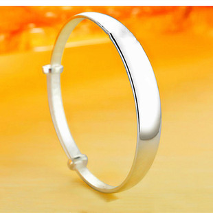 999纯银手镯女光面实心推拉足银简约气质银镯子银圈子闺蜜礼物