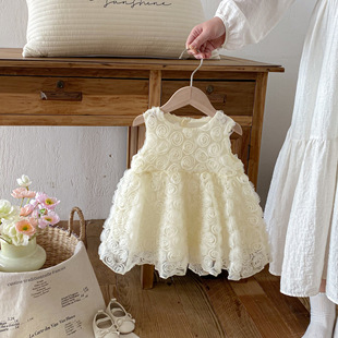 女童裙子夏装新款无袖玫瑰花连衣裙8个月女宝宝气质外出公主裙夏