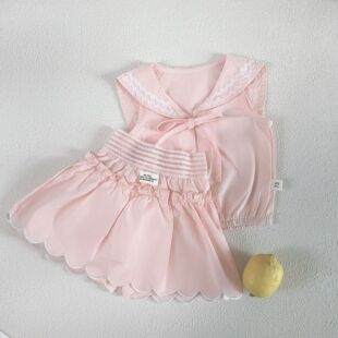 女童夏季套装小女孩洋气海军领无袖上衣半身裙两件套儿童时髦夏装