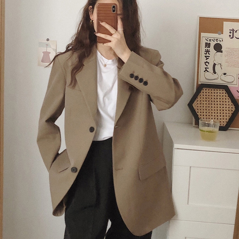 西装外套女春秋款2025年新款oversize小众设计感卡其色休闲西服潮