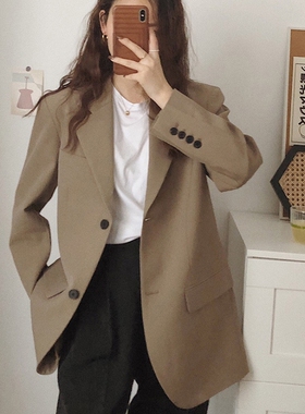 西装外套女春秋款2026年新款oversize小众设计感卡其色休闲西服潮
