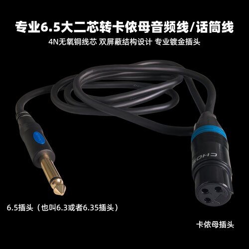 专业6.5大二芯转卡侬母话筒线