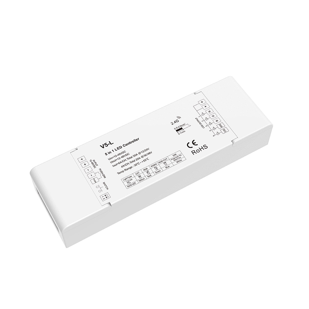 热卖V5-L LED RGBWA RGBCW低压控制器RF无线4096及平滑调光无闪烁