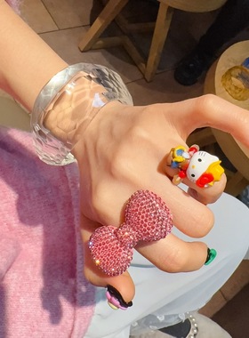 爆闪甜美蝴蝶结戒指千禧辣妹y2k食指戒潮酷个性开口调节指环手饰