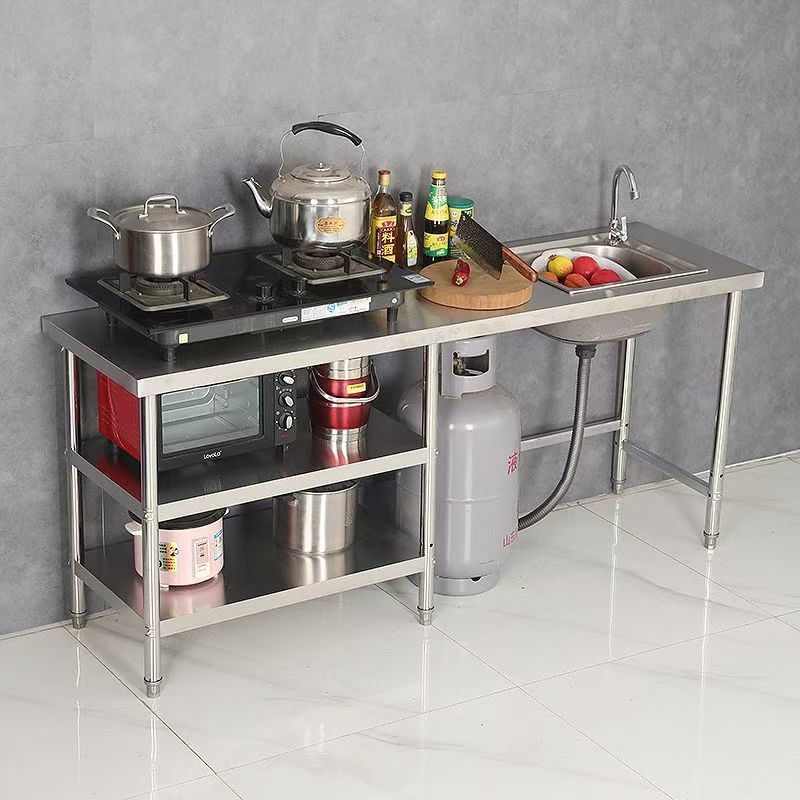 厨房水槽台面一体柜洗菜盆带平台不锈钢工作台水槽台面一体单槽洗