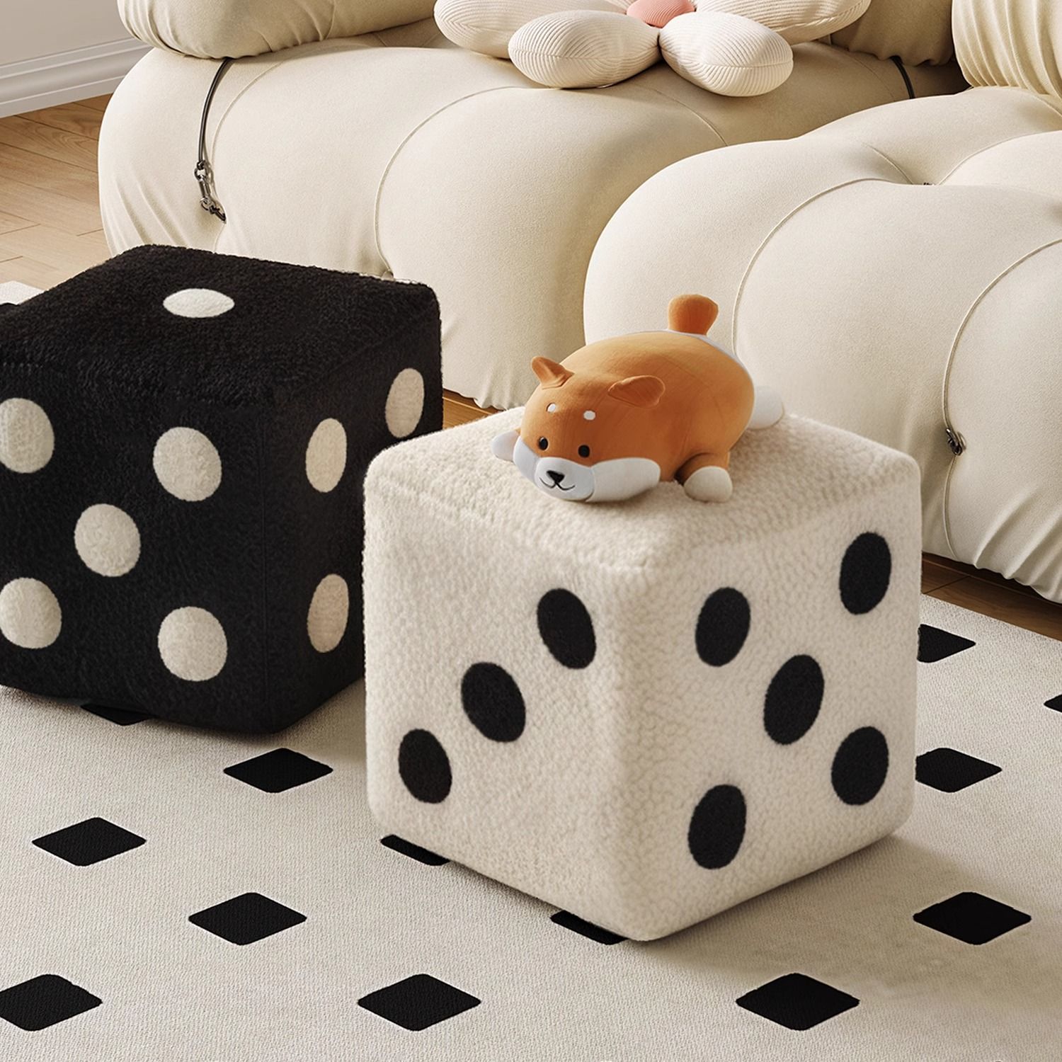 小凳子换鞋凳客厅沙发脚踏凳实木小板凳软包羊羔绒家用坐墩儿童凳