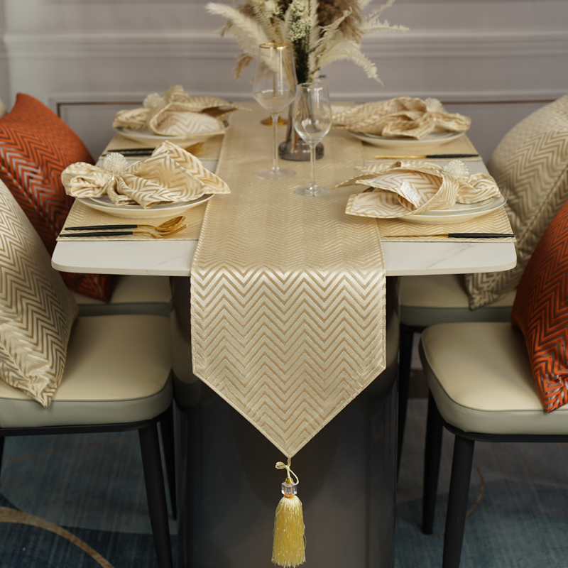 桌旗轻奢高端现代餐桌布长条中式茶旗美式简约布艺金色茶桌桌布
