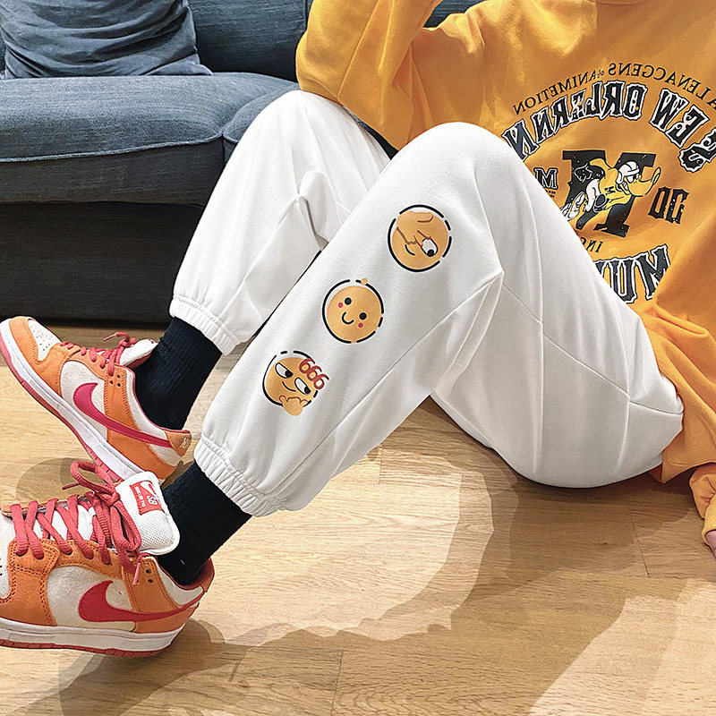 Ins loose and straight spring sweatpants trend print corset casual pants