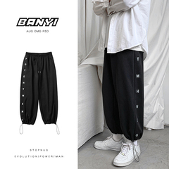 春夏韓版潮流束腳運動衛褲寬鬆字母印花休閒褲