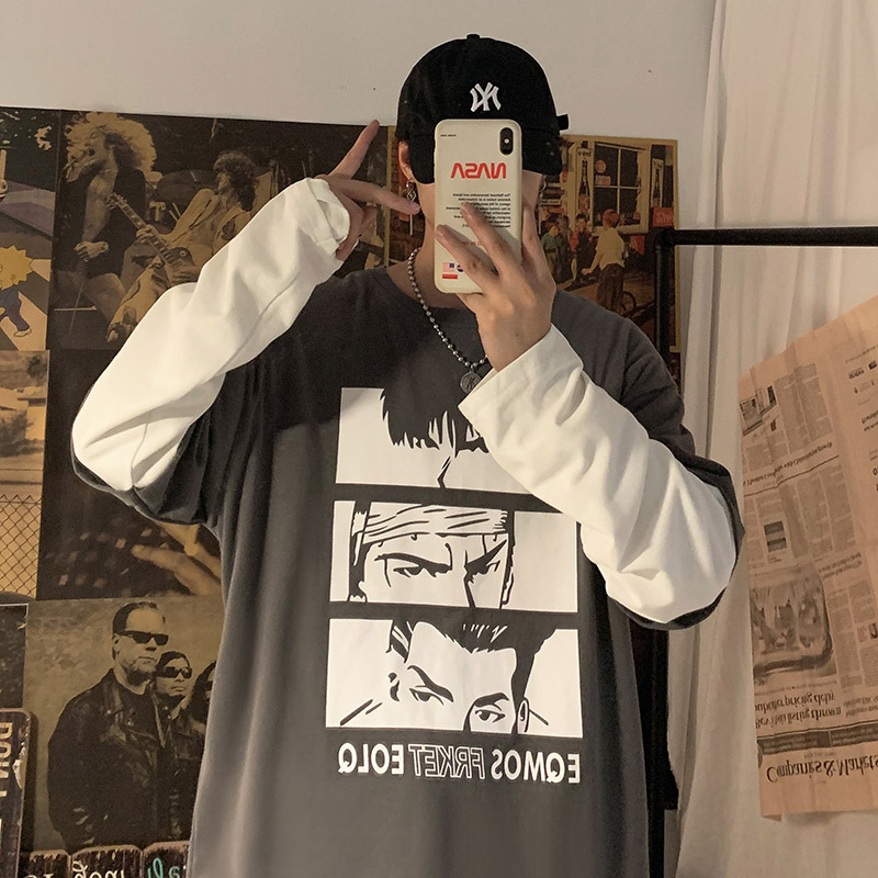 纯棉！春季假两件长袖圆领T恤男士韩版宽松潮流上衣外套DS898TP30,男装T恤,电商A102-1