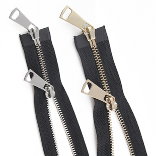 5号双头金属拉链长款羽绒服外套夹克口袋拉锁黑白色开尾拉链配件