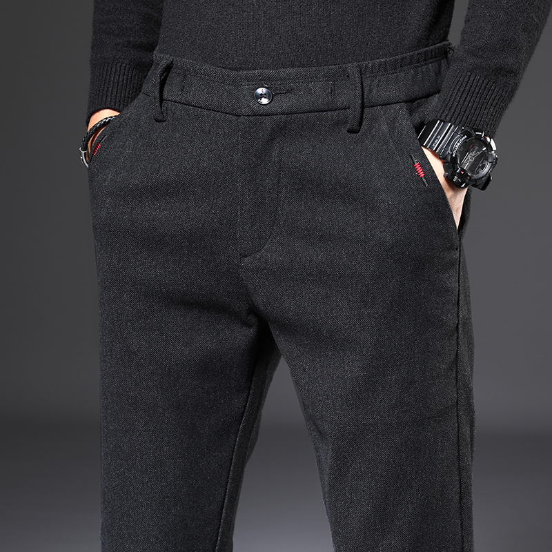 秋冬款毛呢休闲裤男士修身直筒韩版潮流商务百搭加绒加厚磨毛西裤
