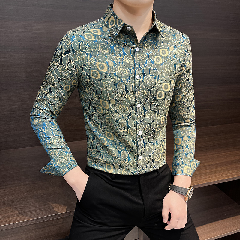 轻奢高级感碎花衬衫男士长袖衬衣秋季新款休闲修身痞帅设计感上衣