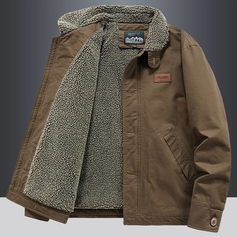 轻奢羊羔绒外套男冬季加棉加厚棉衣潮流复古大码纯棉工装保暖大衣