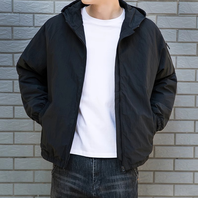 轻奢连帽夹克外套男士春季新款宽松休闲上衣美式复古潮流黑色百搭