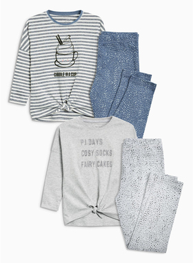 NE*T 出口英国女童纯棉长袖长裤灰色咖啡杯家居服秋衣秋裤