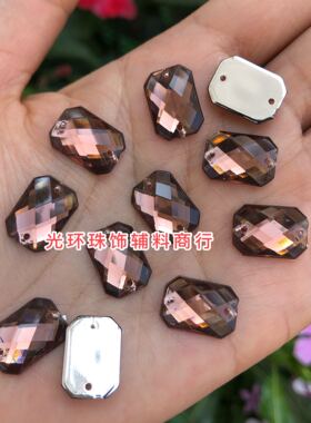 DIY饰品10x14mm红咖啡色长八角网面手缝钻缝衣服宝石 手工材料