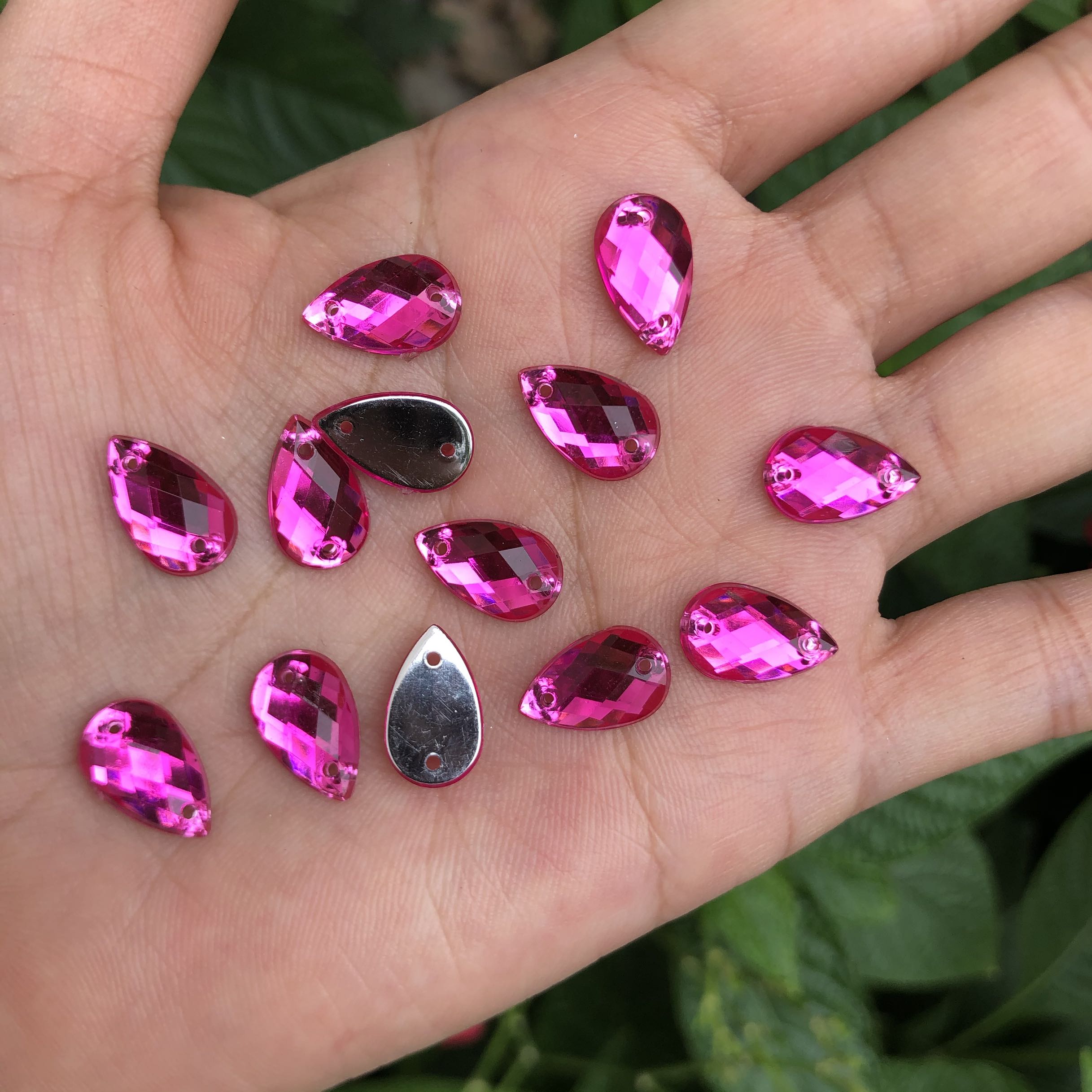 diy水滴玫红色散珠包邮