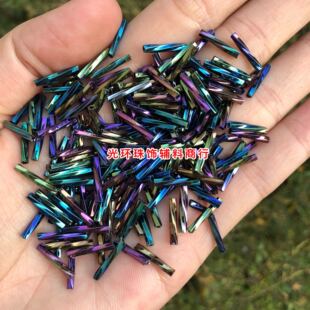 2*12mm黑彩螺旋管珠 玻璃材质彩黑色螺旋珠管 DIY材料炫彩管珠