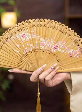新款全竹扇女扇子古风夏天便携折扇专用舞蹈扇影视宫廷扇学生拍照