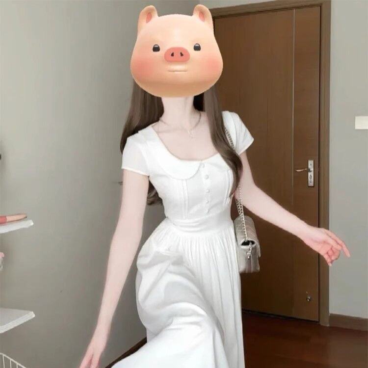 法式初恋清纯白色连衣裙2025新款夏季小个子气质绝美收腰长裙方领