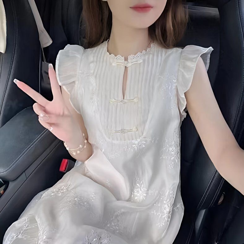 新中式国风改良旗袍白色连衣裙女夏2025新款设计感刺绣裙子小个子