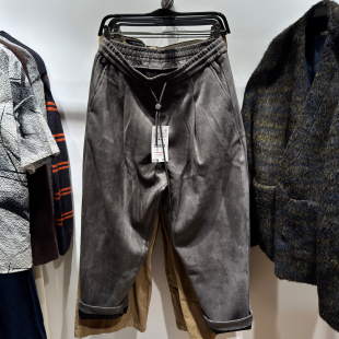25秋季 3046385 新品 反绒皮效果宽松阔腿系带褶裤 802 男装 柜329