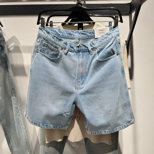 柜299！ZA夏季新品男装棉质直筒水洗牛仔休闲短裤五分裤 8062408