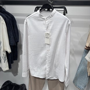 1063412 柜329 250 衬衫 宽松棉麻混纺中山领长袖 春夏新品 男装
