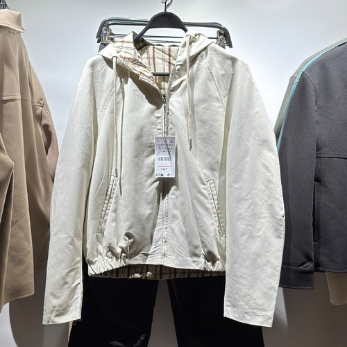 格子双面穿弹力下摆夹克外套