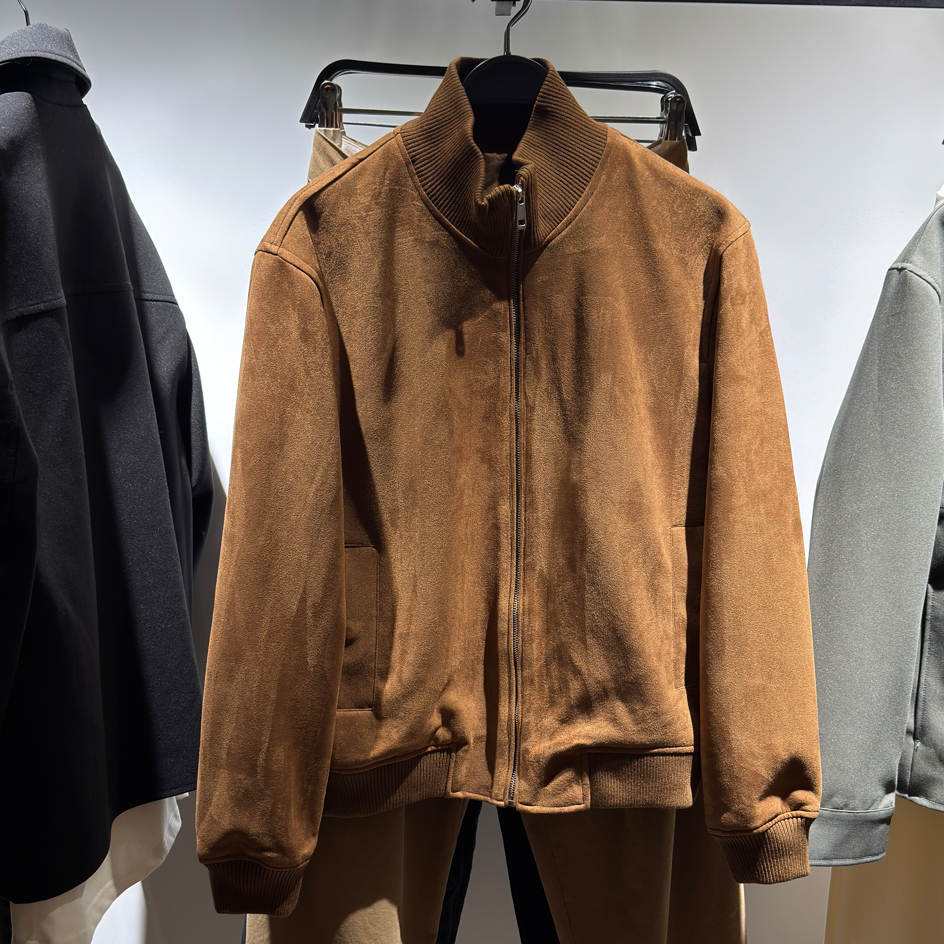 秋季新品修身反绒皮效果直筒夹克