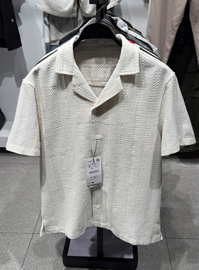柜329！ZA春夏新品 男装 宽松几何图案提花短袖休闲衬衫 4187152
