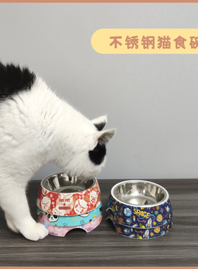 猫碗不锈钢猫用喝水碗猫盆食盆宠物喝水碗猫咪饭盆幼猫饭碗防打翻