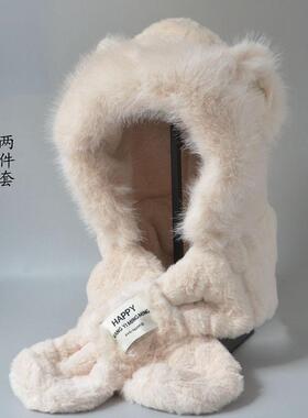 女小熊围巾帽子一体冬季保暖甜美