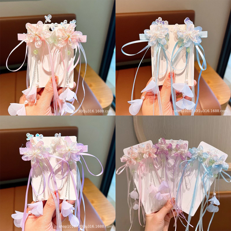 儿童古风汉服头饰儿童发夹对夹女童宝宝流苏发簪手工步摇饰品批发