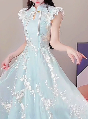 公主家88135夏季新款法式小飞袖仙女裙气质修身高腰女装连衣裙