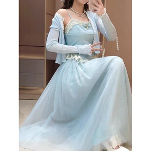 仙女精致蕾丝吊带上衣亮闪网纱半身裙套装 公主家8809 星河璀璨