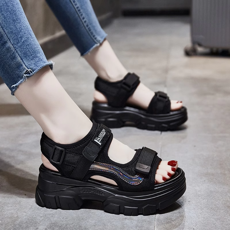 真皮老爹凉鞋女2025夏季新款厚底松糕鞋爆款运动软底沙滩鞋