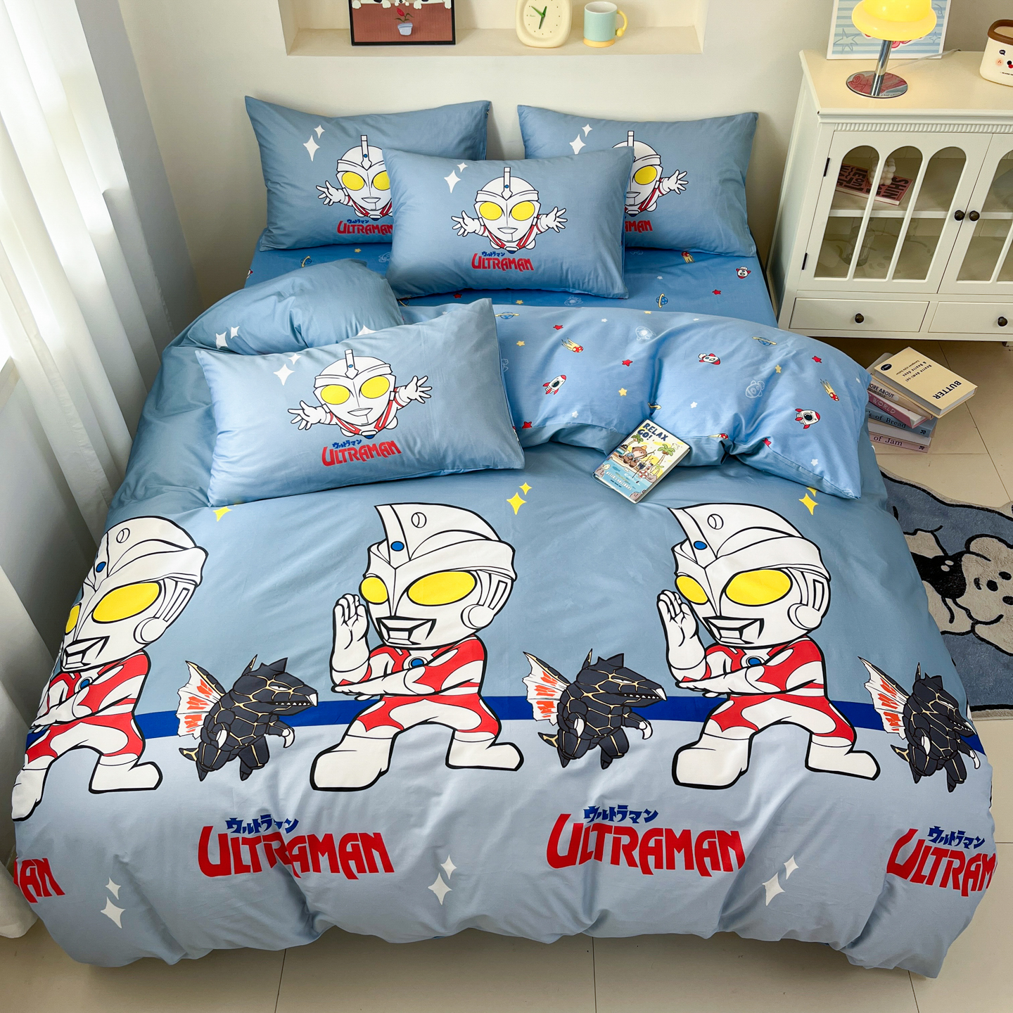 卡通奥特曼全棉纯棉被套150x200x230儿童被罩男孩三件套床上用品