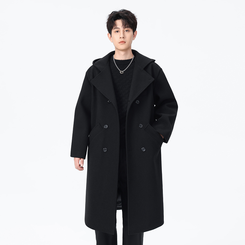 中长款毛呢大衣男外套秋冬款风衣高个子大衣连帽尼大衣夹克褂子潮