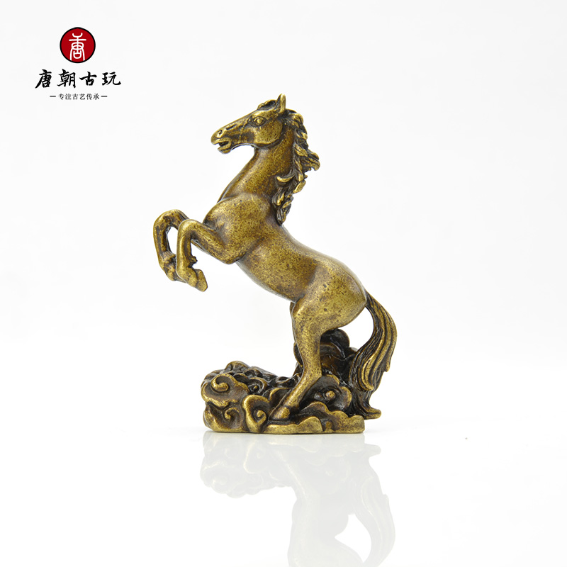 古铜艺术品小摆件复古微雕铜器马踏祥云实心铜马收藏装饰小礼品