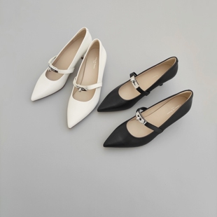 FEDERICA DI DONATO 2025新款羊皮尖头浅口kelly扣一字带高跟鞋女