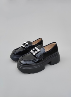 FEDERICA DI DONATO英伦风真皮水钻方扣皮鞋舒适厚底漆皮乐福鞋女