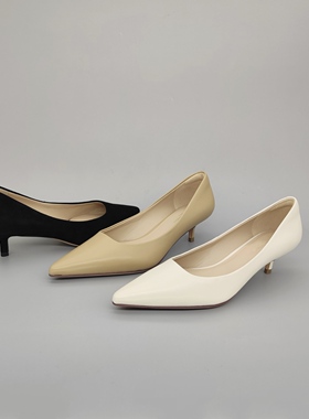 FEDERICA DI DONATO 25新款羊皮尖头简约高跟鞋女 百搭小猫跟单鞋
