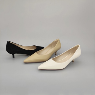 FEDERICA DI DONATO 25新款羊皮尖头简约高跟鞋女 百搭小猫跟单鞋
