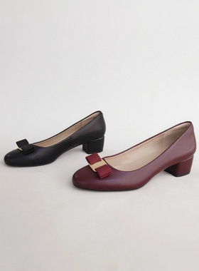 FEDERICA DI DONATO 2025新款羊皮圆头蝴蝶结粗跟女 经典百搭单鞋