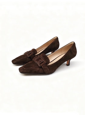 FEDERICA DI DONATO 真皮方头进口软羊皮激光车线舒适中跟单鞋女