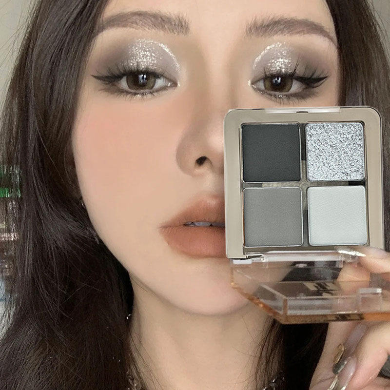 酷辣感拿捏4色眼影盘哑光珠光细闪日常百搭大地色辣妹烟熏妆眼�