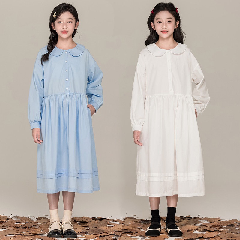 中大女童长袖连衣裙2026新款宽松娃娃领裙子韩版休闲女孩长裙春秋