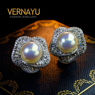 意大利高级感法式白珍珠耳环女满钻无耳洞耳夹超闪生日礼物送妈妈